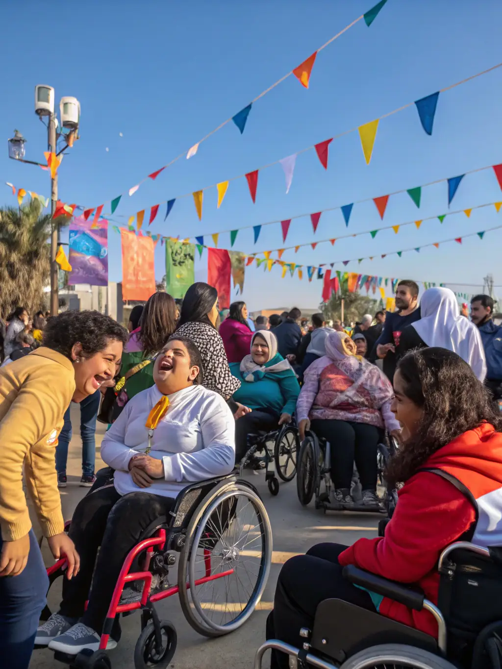 A CULTURE ET BIBLIOTHEQUES POUR TOUS event promoting inclusive participation, with people of different abilities and backgrounds engaging in a shared activity.